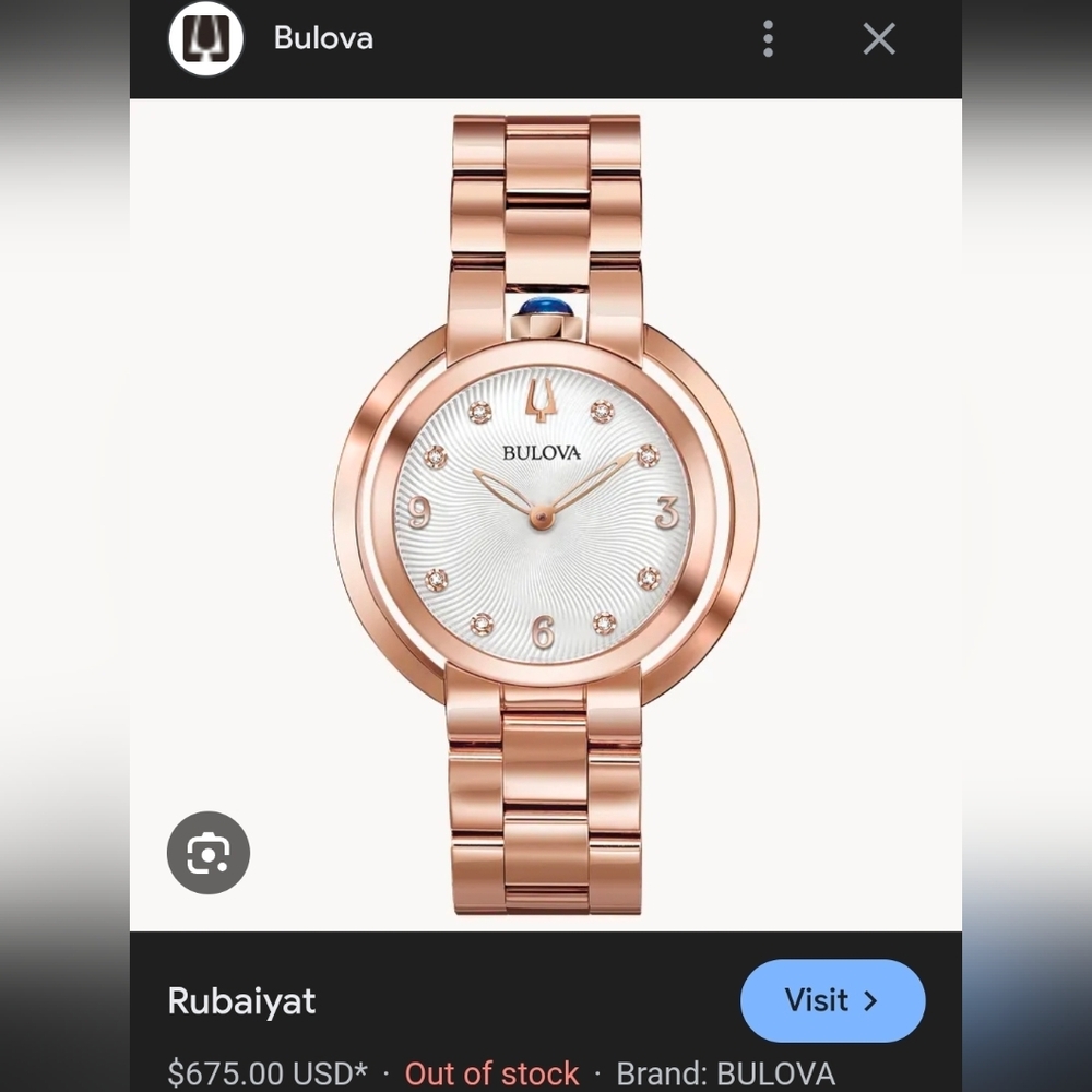 Bulova Rose Gold Rubyiat Lux Women's Watch With Real Diamond And Mother Of Pearl